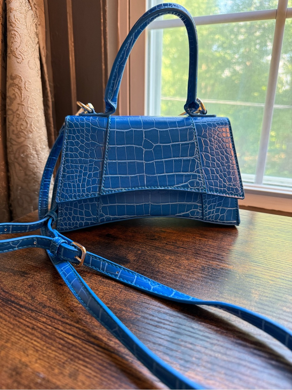 Urban Expressions Croc-Embossed Royal Blue Mini Top-Handle Bag